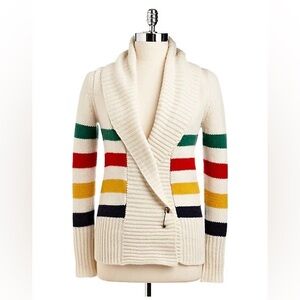 Vintage Cream and Red Crew Neck Sweater with Bold Stripes